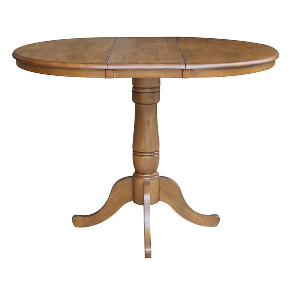 International Concepts Round 36 in Rd Top Pedestal Table, 12 in Leaf, 40.9 inH, Adjustable Height, Pecan, 36 W, 48 L, Wood K59-36RXT-6B-2 - main